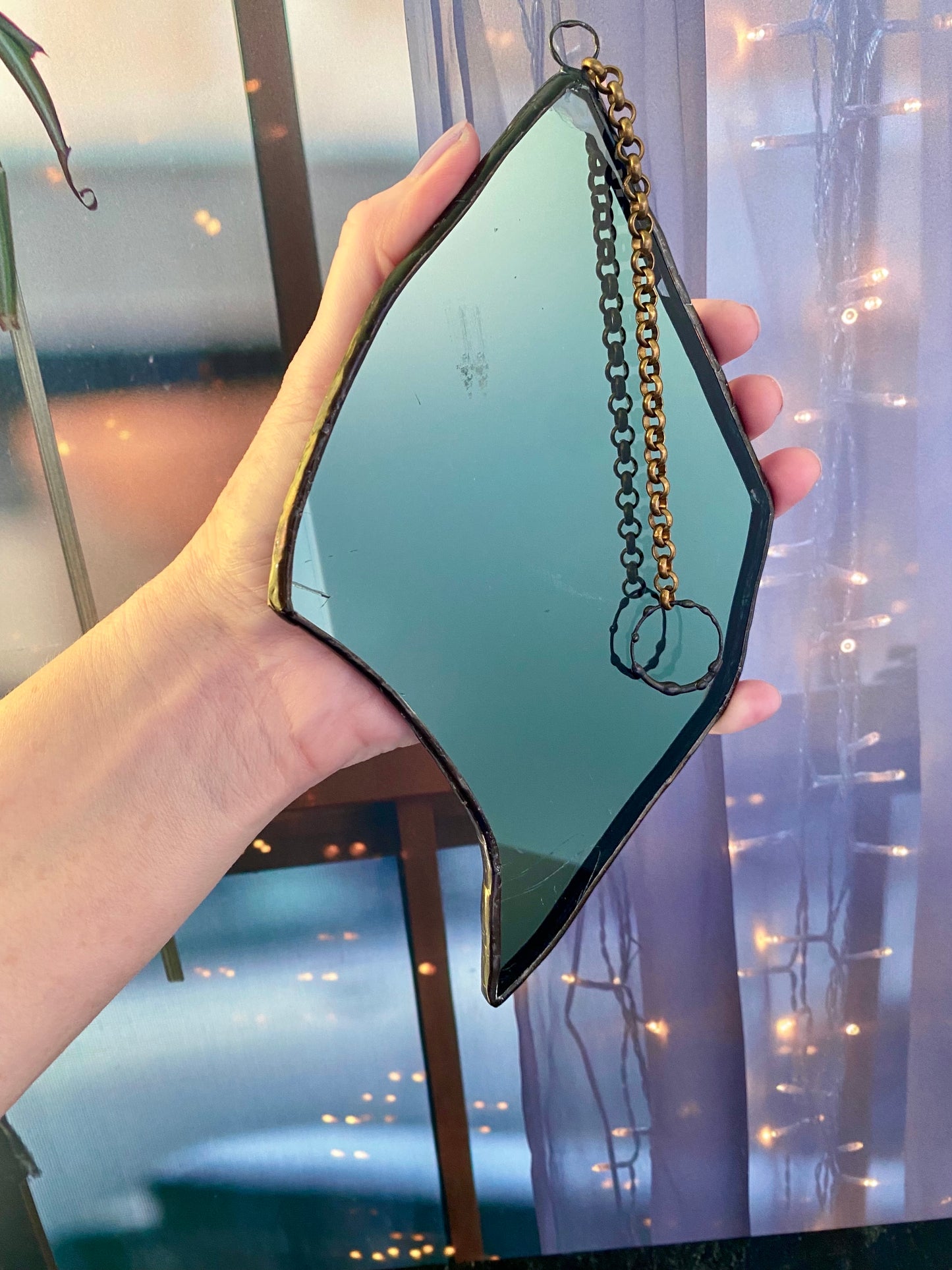 Storm Witch Mirror - salvaged glass from Capital One Calcasieu Marine tower Lake Charles Louisiana