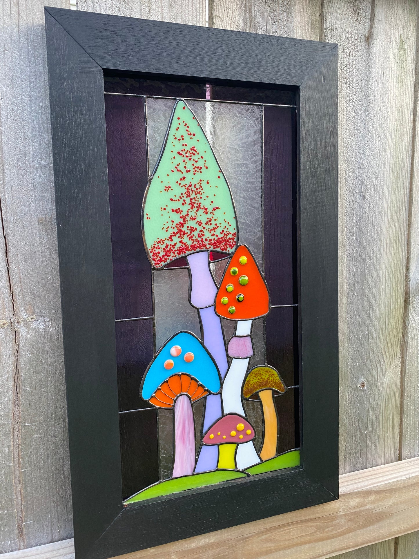 Mushroom Forest Stained Glass Panel