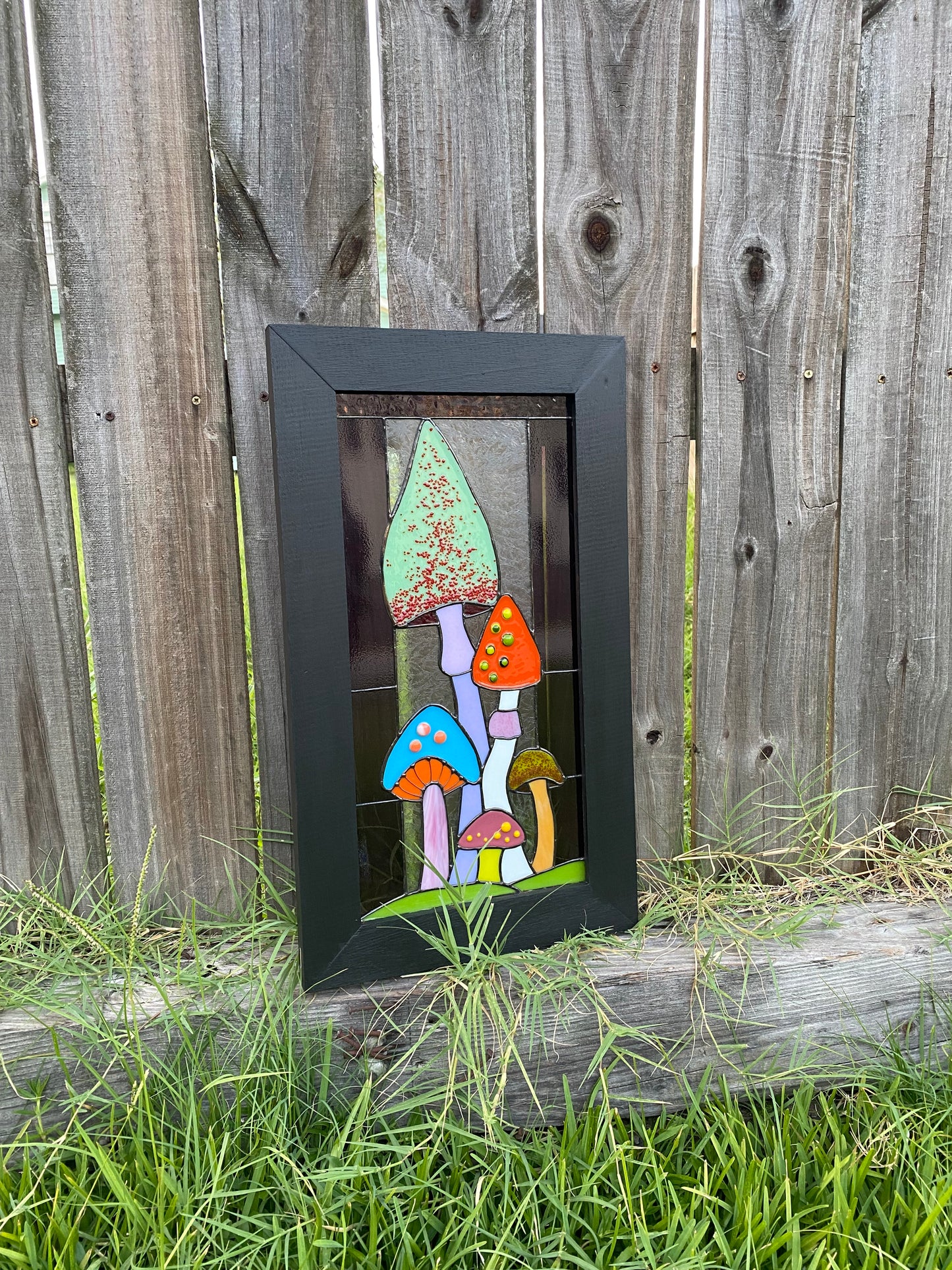 Mushroom Forest Stained Glass Panel