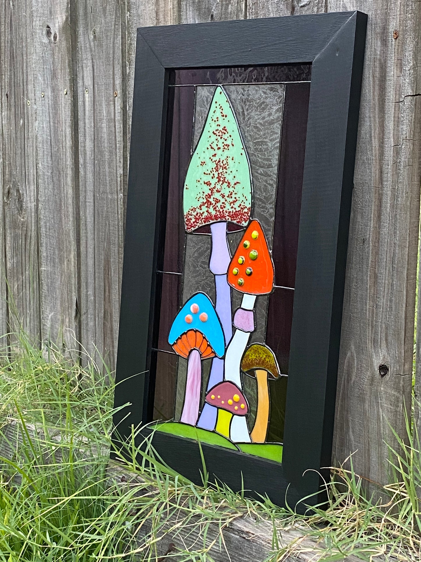 Mushroom Forest Stained Glass Panel