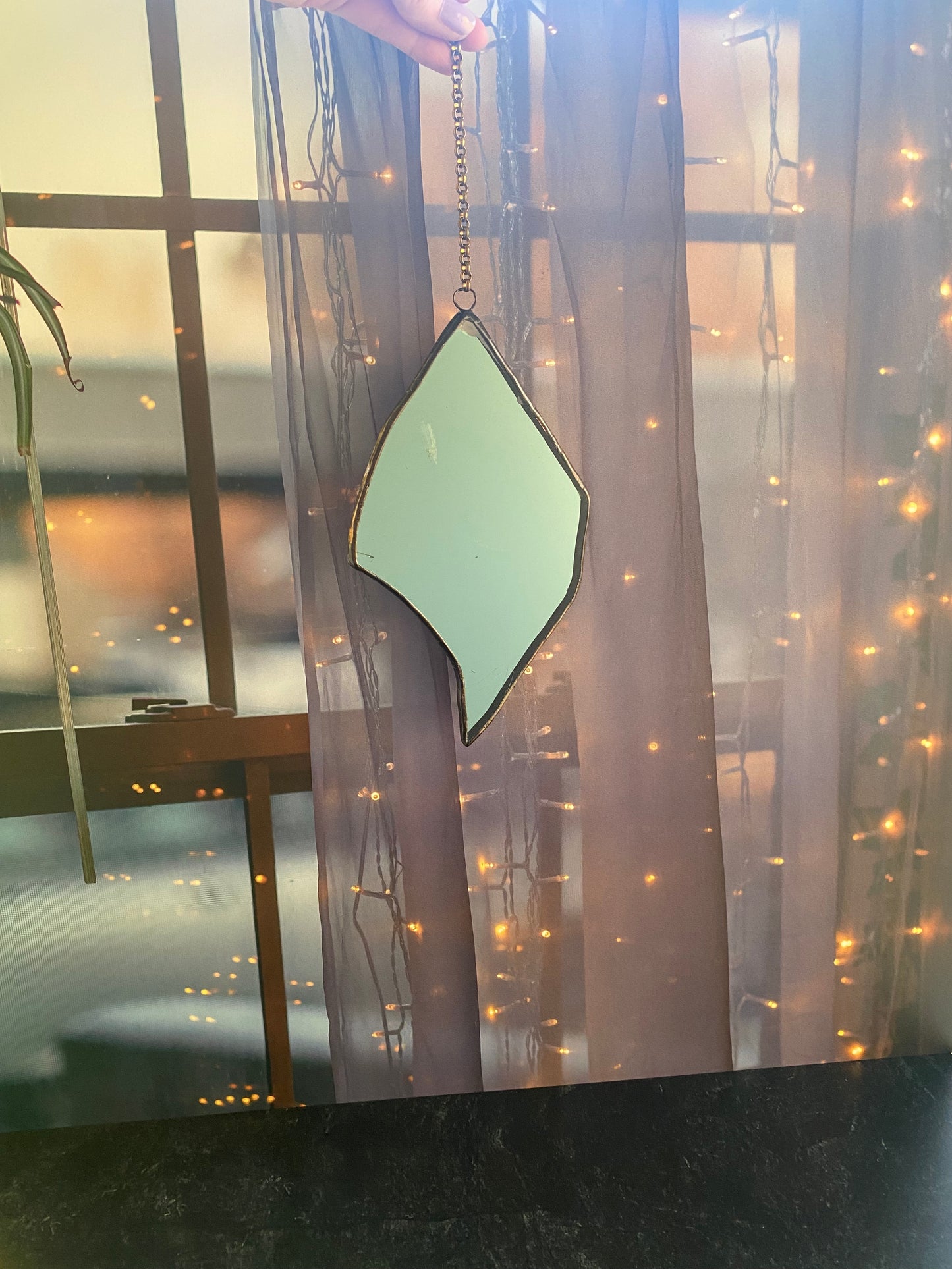 Storm Witch Mirror - salvaged glass from Capital One Calcasieu Marine tower Lake Charles Louisiana