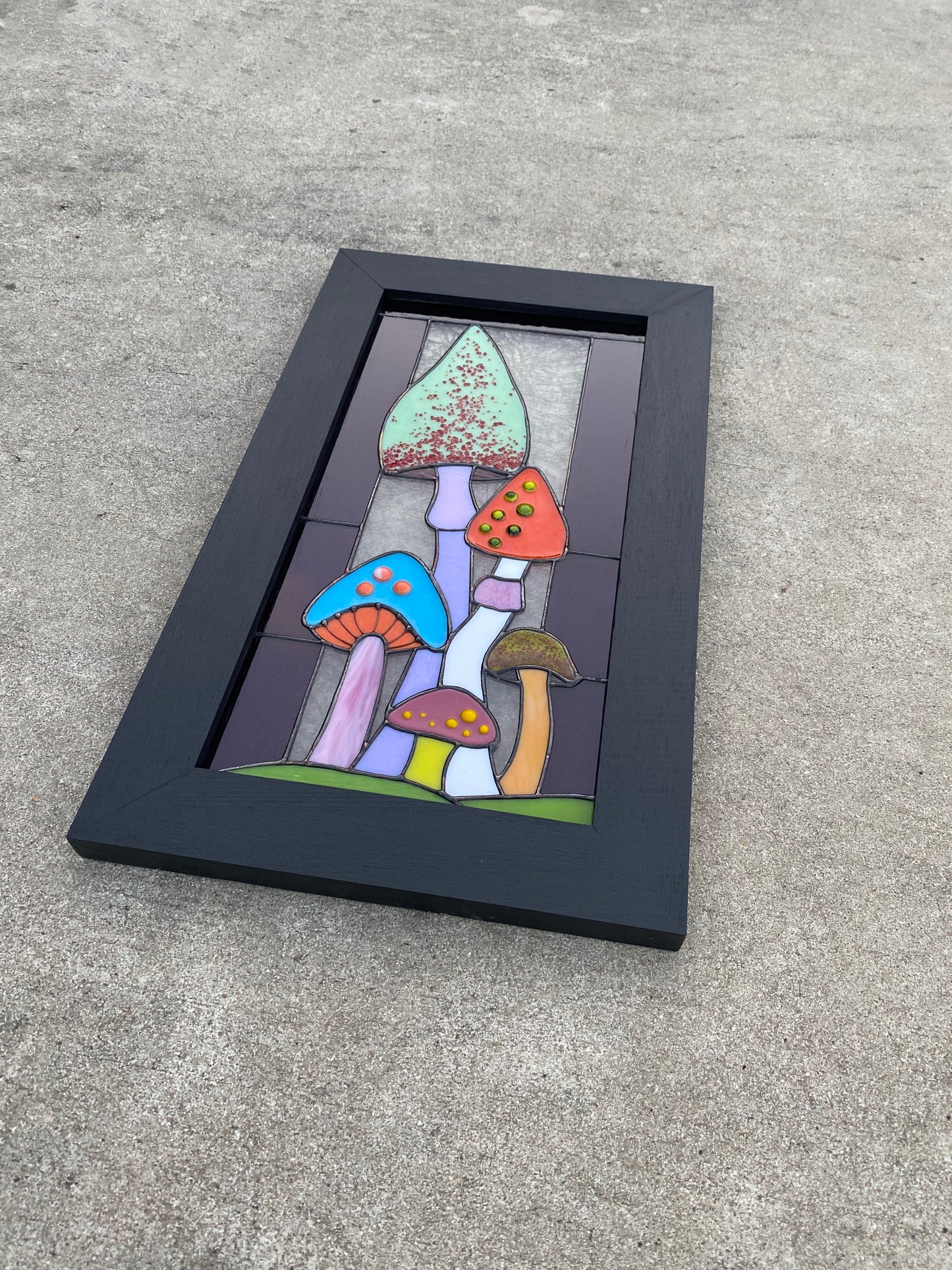 Mushroom Forest Stained Glass Panel