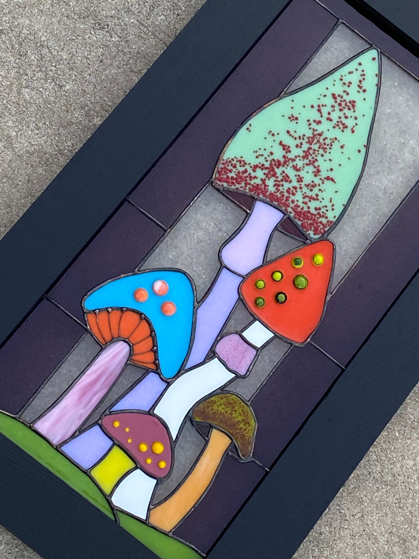 Mushroom Forest Stained Glass Panel