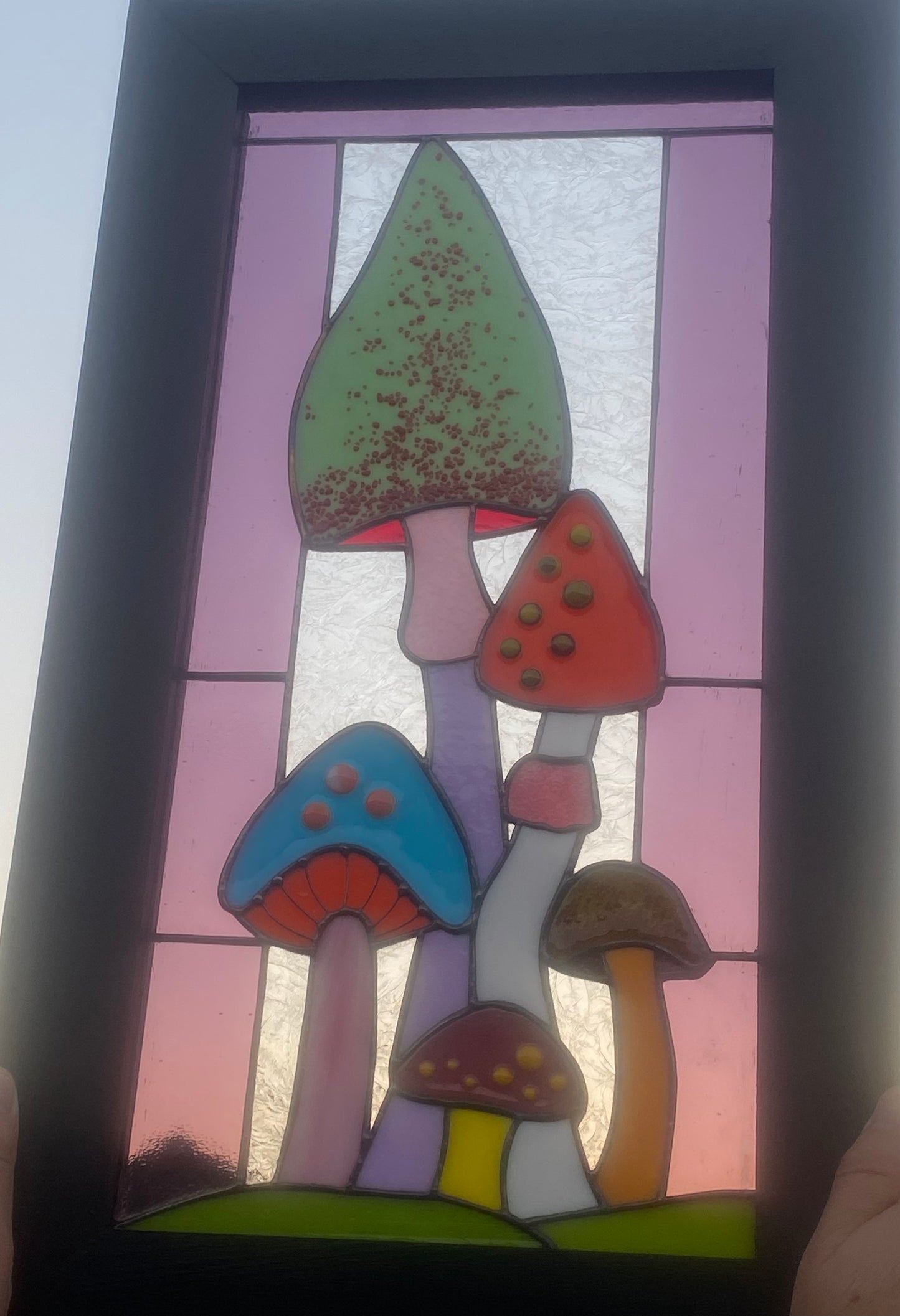 Mushroom Forest Stained Glass Panel