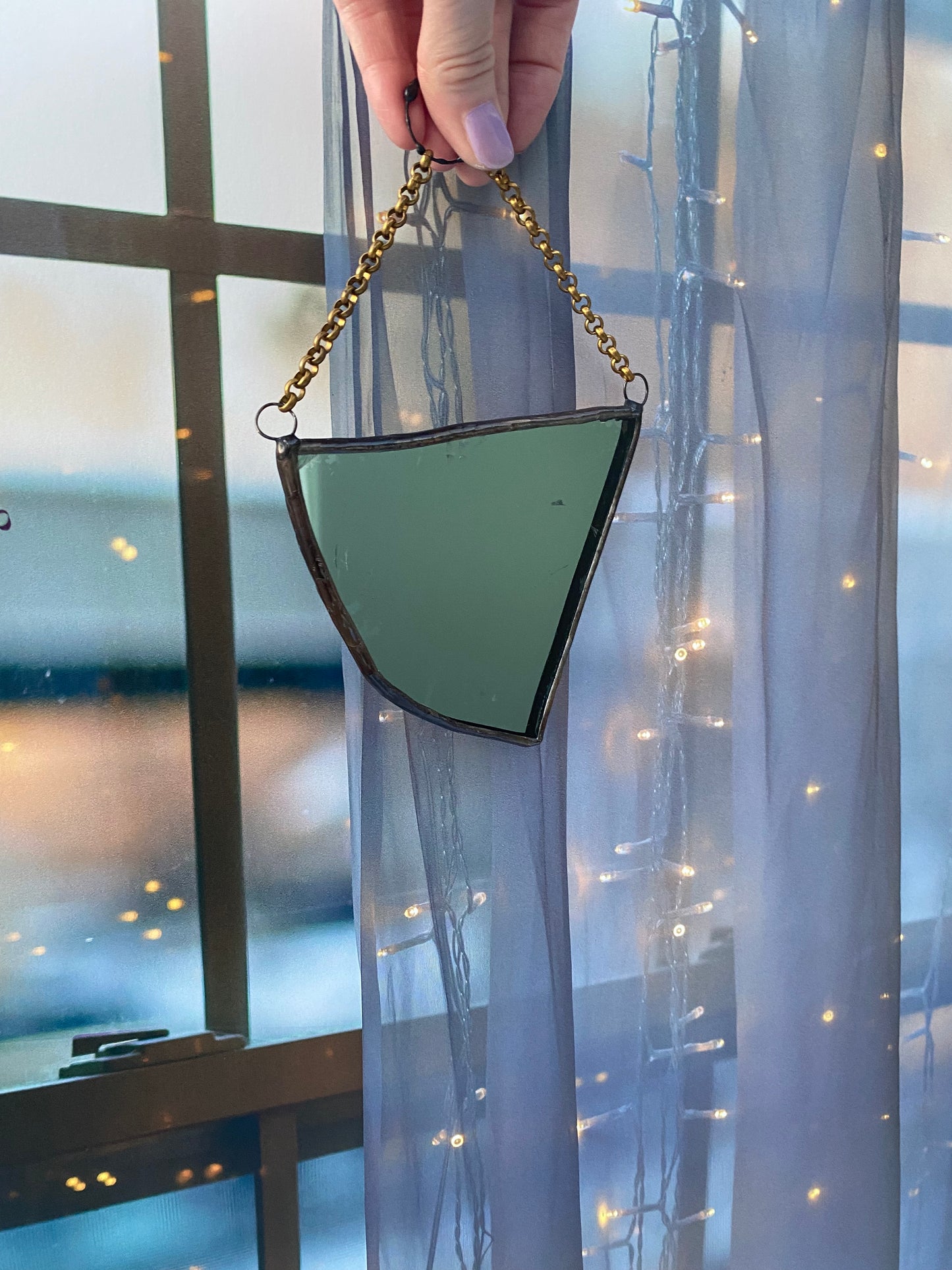 Storm Witch Mirror - salvaged glass from Capital One Calcasieu Marine tower Lake Charles Louisiana