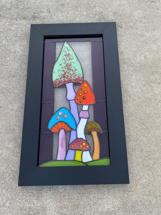 Mushroom Forest Stained Glass Panel