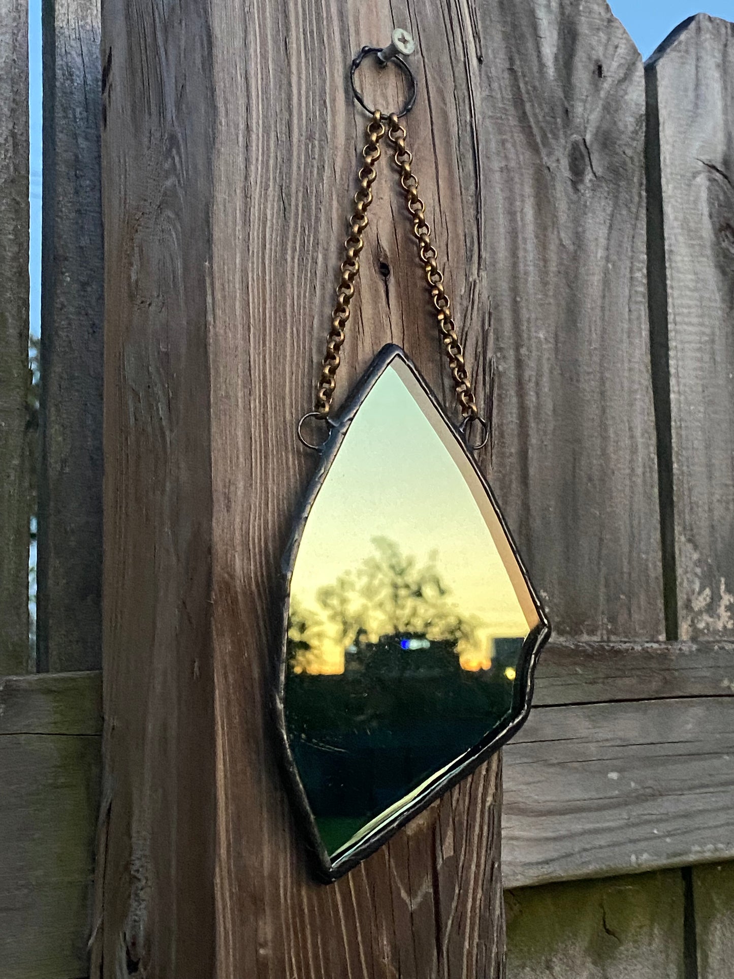 Storm Witch Mirror - salvaged glass from Capital One Calcasieu Marine tower Lake Charles Louisiana